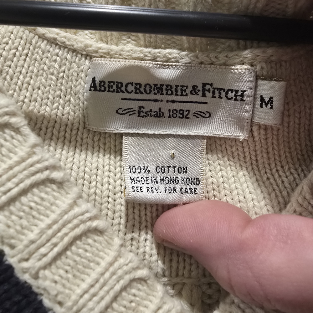 Vintage Abercrombie & Fitch Cream V-Neck Chunky Sweater Vest Size M - Picture 4 of 7